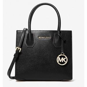 Michael Kors Black Mercer Medium Pebbled Leather Crossbody Bag